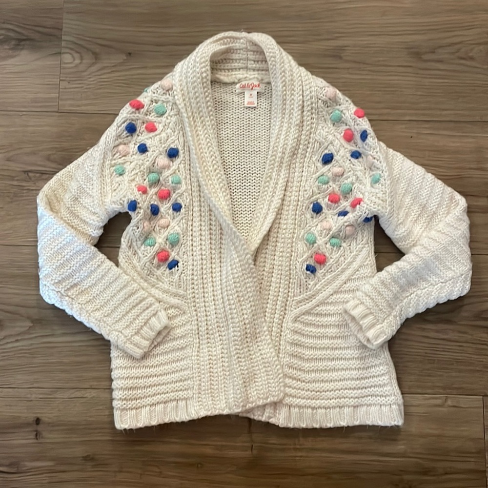 Cat & Jack Adorable Cream Cardigan with cute Pom detail. Size 5T.